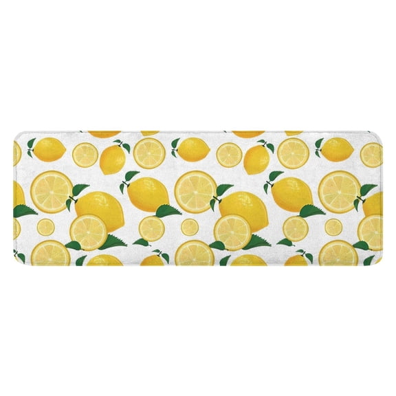 Yellow Lemon Fruit Slices White Pattern Kitchen Rug Mat,Kitchen Runner Rugs Non Skid Washable,Decorative Kitchen Floor Mats for Kitchen,Sink,Laundry,17"x47.2"