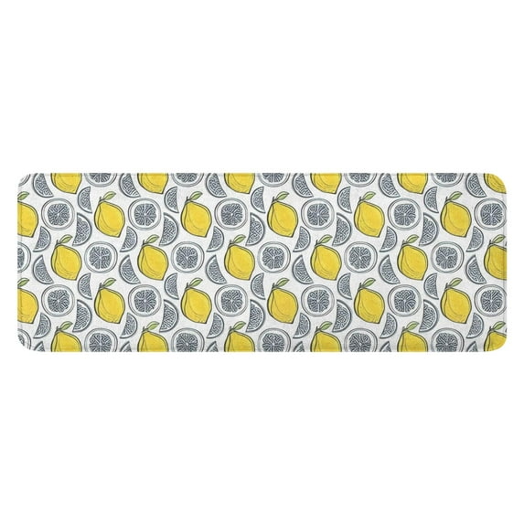 Yellow Lemon Fruit Slices White Pattern Kitchen Rug Mat,Kitchen Runner Rugs Non Skid Washable,Decorative Kitchen Floor Mats for Kitchen,Sink,Laundry,17"x47.2"