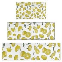 Yellow Lemon Fruit Slices White Pattern Kitchen Rugs Sets Of 3,Kitchen Runner Rugs Non Skid Washable,Decorative Kitchen Floor Mats for Kitchen,Sink,Laundry,17"x30"  17"x47"   17"x59"