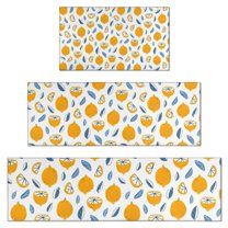 Yellow Lemon Fruit Slices White Pattern Kitchen Rugs Sets Of 3,Kitchen Runner Rugs Non Skid Washable,Decorative Kitchen Floor Mats for Kitchen,Sink,Laundry,17"x30"  17"x47"   17"x59"