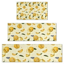 Yellow Lemon Fruit Slices White Pattern Kitchen Rugs Sets Of 3,Kitchen Runner Rugs Non Skid Washable,Decorative Kitchen Floor Mats for Kitchen,Sink,Laundry,17"x30"  17"x47"   17"x59"