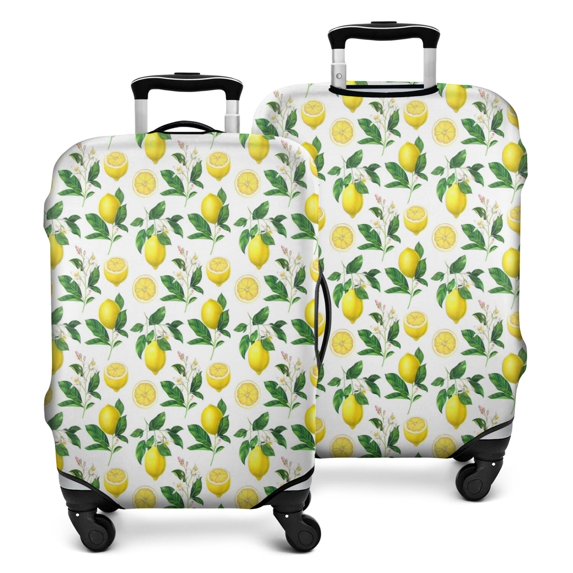 Yellow Lemon Fruit Slices White Pattern Luggage Cover Fashion Suitcase Cover Baggage Covers Fit 25-28 Inch Luggage (Go Travel)