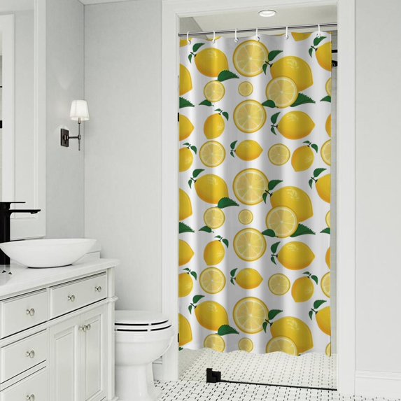 Yellow Lemon Fruit Slices White Pattern Shower Curtain 36"x72" ,Bathroom Decorative Shower Curtains Set with 12 Hooks,Modern Waterproof Washable Shower Curtain