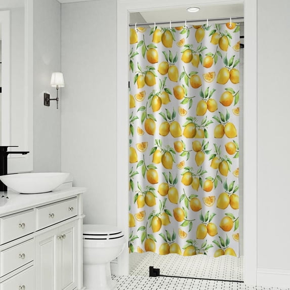 Yellow Lemon Fruit Slices White Pattern Shower Curtain 36"x72" ,Bathroom Decorative Shower Curtains Set with 12 Hooks,Modern Waterproof Washable Shower Curtain