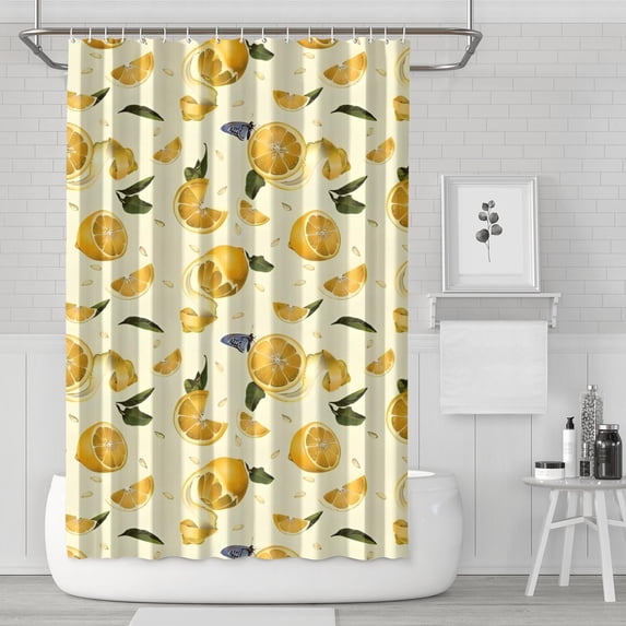 Yellow Lemon Fruit Slices White Pattern Shower Curtain 72"x72" ,Bathroom Decorative Shower Curtains Set with 12 Hooks,Modern Waterproof Washable Shower Curtain