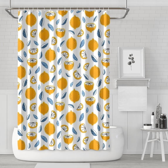 Yellow Lemon Fruit Slices White Pattern Shower Curtain 72"x72" ,Bathroom Decorative Shower Curtains Set with 12 Hooks,Modern Waterproof Washable Shower Curtain