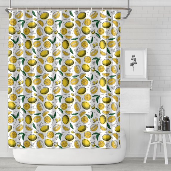 Yellow Lemon Fruit Slices White Pattern Shower Curtain 72"x84" ,Bathroom Decorative Shower Curtains Set with 12 Hooks,Modern Waterproof Washable Shower Curtain
