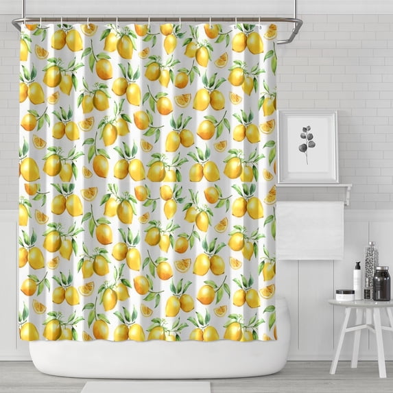 Yellow Lemon Fruit Slices White Pattern Shower Curtain 72"x84" ,Bathroom Decorative Shower Curtains Set with 12 Hooks,Modern Waterproof Washable Shower Curtain