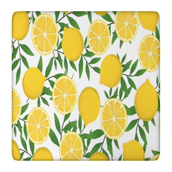Yellow Lemon Fruit Slices White Pattern Square Fitted Tablecloth with Elastic Edge,Square Table Cover,Washable Elastic Table Cover for Home Kitchen Party Decor 36"x36"