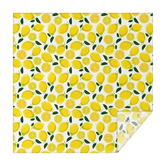 Yellow Lemon Fruit Slices White Pattern Square Tablecloth,Waterproof Square Table Cover,Wipeable Spillproof Washable Table Cover for Home Kitchen Party Decor 42"X42"(107x107cm)