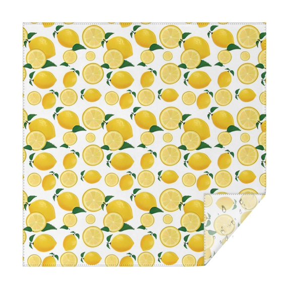 Yellow Lemon Fruit Slices White Pattern Square Tablecloth,Waterproof Square Table Cover,Wipeable Spillproof Washable Table Cover for Home Kitchen Party Decor 60"x60"(152x152cm)