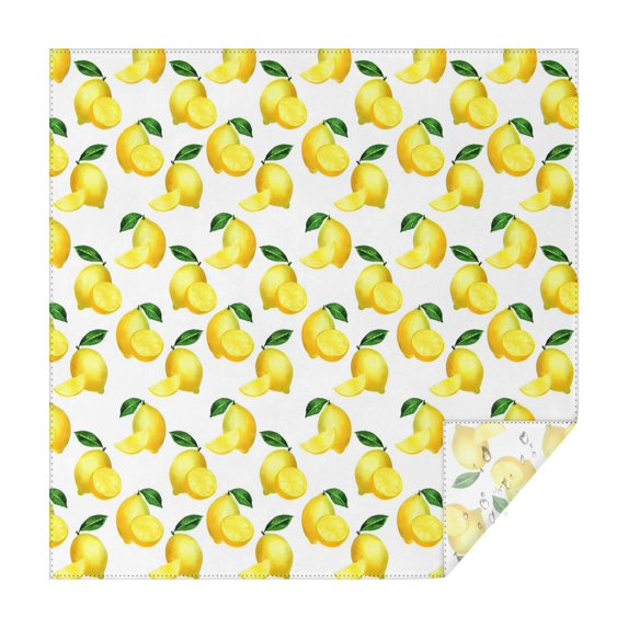 Yellow Lemon Fruit Slices White Pattern Square Tablecloth,Waterproof Square Table Cover,Wipeable Spillproof Washable Table Cover for Home Kitchen Party Decor 42"X42"(107x107cm)