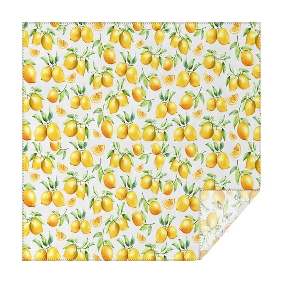 Yellow Lemon Fruit Slices White Pattern Square Tablecloth,Waterproof Square Table Cover,Wipeable Spillproof Washable Table Cover for Home Kitchen Party Decor 42"X42"(107x107cm)