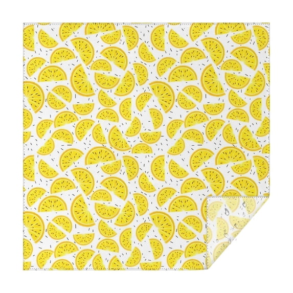 Yellow Lemon Fruit Slices White Pattern Square Tablecloth,Waterproof Square Table Cover,Wipeable Spillproof Washable Table Cover for Home Kitchen Party Decor 52"x52"(132x132cm)