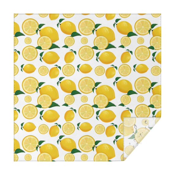 Yellow Lemon Fruit Slices White Pattern Square Tablecloth,Waterproof Square Table Cover,Wipeable Spillproof Washable Table Cover for Home Kitchen Party Decor 42"X42"(107x107cm)