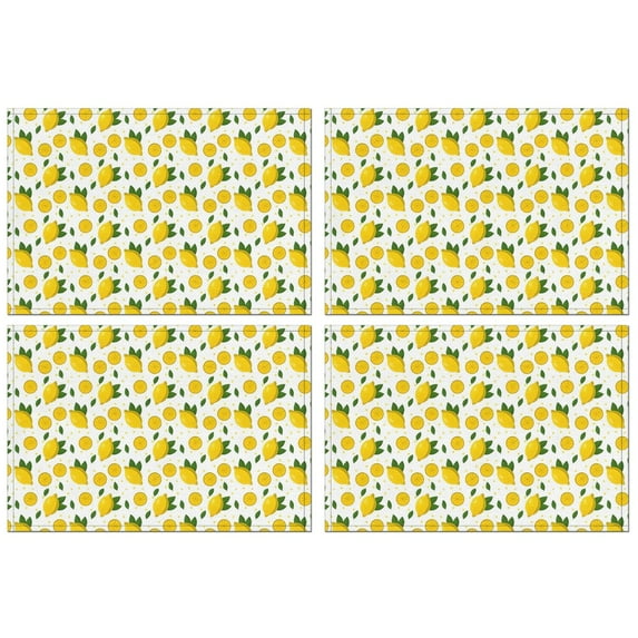 Yellow Lemon Fruit Slices White Pattern Summer Placemats Table Placemats Set Of 4-Linen Kitchen Washable Placemats Table Mats 11.8"x17.7" Non-Slip Heat Resistant