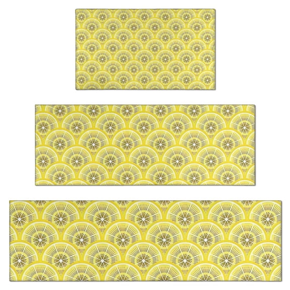 Yellow Lemon Fruit Slices Yellow Pattern Kitchen Rugs Sets Of 3,Kitchen Runner Rugs Non Skid Washable,Decorative Kitchen Floor Mats for Kitchen,Sink,Laundry,17"x30"+ 17"x47" + 17"x59"
