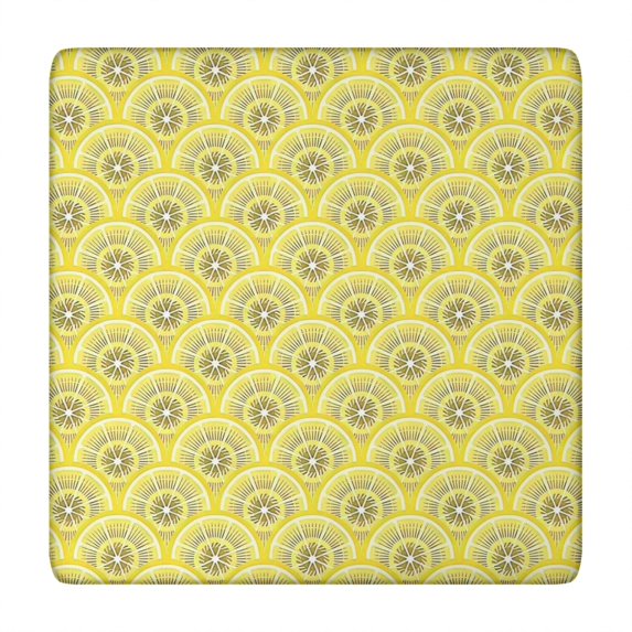 Yellow Lemon Fruit Slices Yellow Pattern Square Fitted Tablecloth with Elastic Edge,Square Table Cover,Washable Elastic Table Cover for Home Kitchen Party Decor 34"x34"
