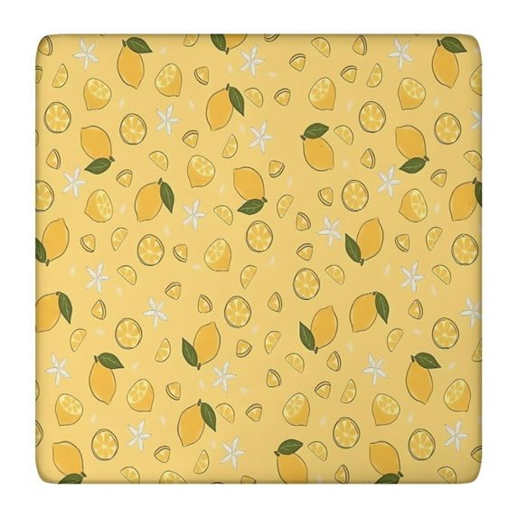 Yellow Lemon Fruit Slices Yellow Pattern Square Fitted Tablecloth with Elastic Edge,Square Table Cover,Washable Elastic Table Cover for Home Kitchen Party Decor 36"x36"