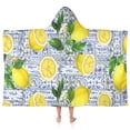 thumbnail image 1 of Yellow Lemon Fruit Tiles Blue Pattern Hooded Bath Towel，50"x30" for Ages 3 To 12 Kids, Quick Dry Lightweight Soft Microfiber Hood Beach Towel Cover Up for Kids, 1 of 7