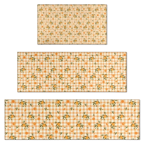 Yellow Lemon Fruit Trees Orange Pattern Kitchen Rugs Sets Of 3,Kitchen Runner Rugs Non Skid Washable,Decorative Kitchen Floor Mats for Kitchen,Sink,Laundry,17"x30"+ 17"x47" + 17"x59"