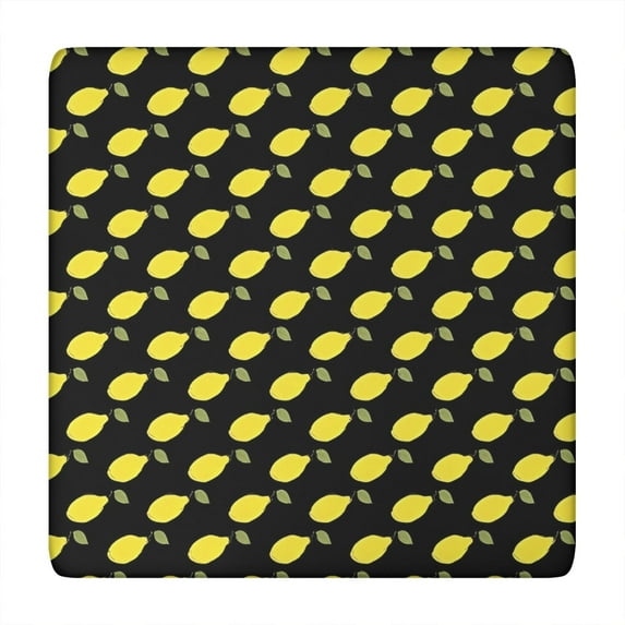 Yellow Lemon Fruits Black Pattern Square Fitted Tablecloth with Elastic Edge,Square Table Cover,Washable Elastic Table Cover for Home Kitchen Party Decor 34"x34"