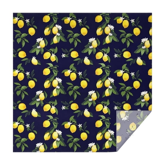 Yellow Lemon Fruits DarkBlue Pattern Square Tablecloth,Waterproof Square Table Cover,Wipeable Spillproof Washable Table Cover for Home Kitchen Party Decor 42"X42"(107x107cm)