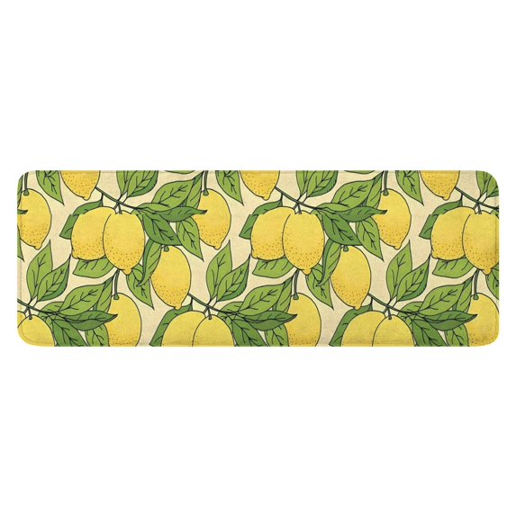 Yellow Lemon Fruits GreenLeaves Pattern Kitchen Rug Mat,Kitchen Runner Rugs Non Skid Washable,Decorative Kitchen Floor Mats for Kitchen,Sink,Laundry,17"x47.2"