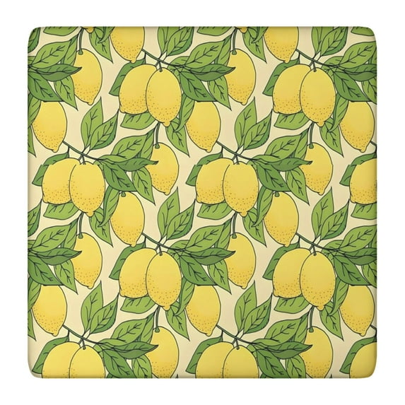 Yellow Lemon Fruits GreenLeaves Pattern Square Fitted Tablecloth with Elastic Edge,Square Table Cover,Washable Elastic Table Cover for Home Kitchen Party Decor 36"x36"
