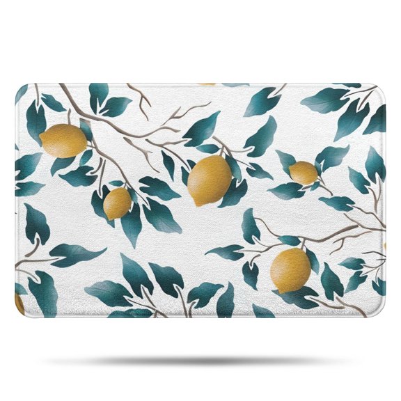 Yellow Lemon Fruits White Pattern Bathroom Rugs Mat,Non Slip Microfiber Bathroom Rug,Rubber Backing,Soft Bathroom Mats for Bathroom Floor,Tub and Shower,17x27in(43x68cm)