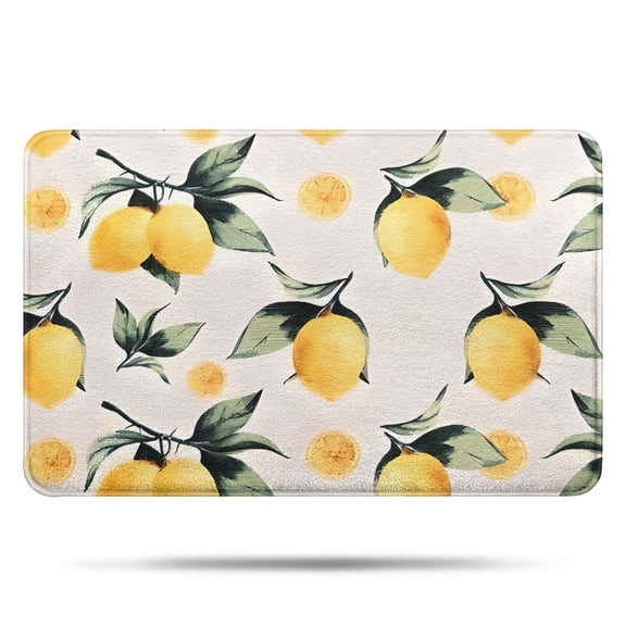 Yellow Lemon Fruits White Pattern Bathroom Rugs Mat,Non Slip Microfiber Bathroom Rug,Rubber Backing,Soft Bathroom Mats for Bathroom Floor,Tub and Shower,17x27in(43x68cm)