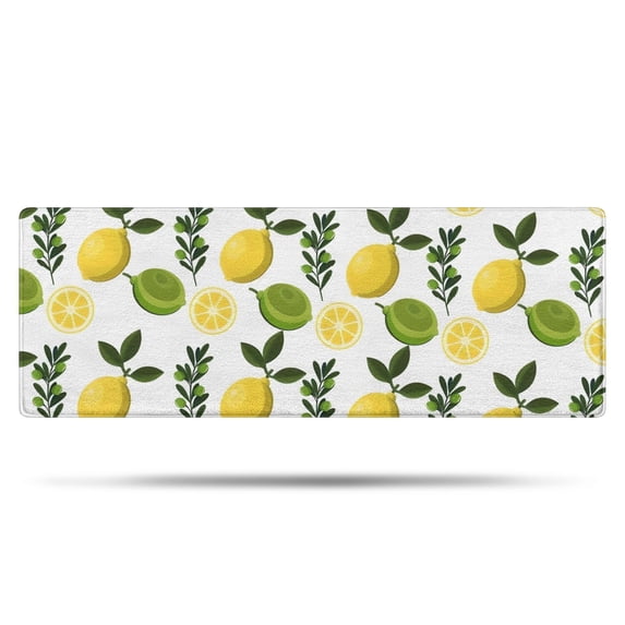 Yellow Lemon Fruits White Pattern Bathroom Rugs Mat,Non Slip Microfiber Bathroom Rug,Rubber Backing,Soft Bathroom Mats for Bathroom Floor,Tub and Shower,47x17in(120x43cm)