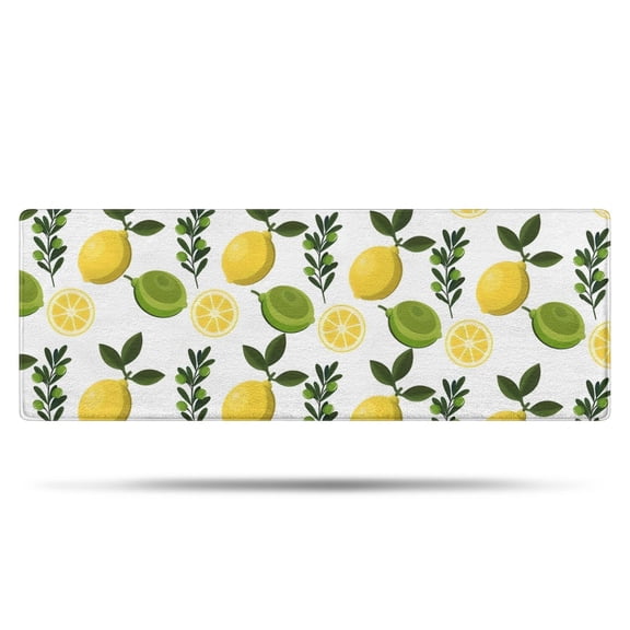 Yellow Lemon Fruits White Pattern Bathroom Rugs Mat,Non Slip Microfiber Bathroom Rug,Rubber Backing,Soft Bathroom Mats for Bathroom Floor,Tub and Shower,47x17in(120x43cm)