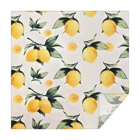 Yellow Lemon Fruits White Pattern Square Tablecloth,Waterproof Square Table Cover,Wipeable Spillproof Washable Table Cover for Home Kitchen Party Decor 52"x52"(132x132cm)