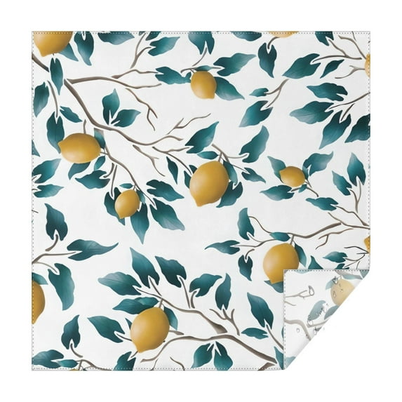 Yellow Lemon Fruits White Pattern Square Tablecloth,Waterproof Square Table Cover,Wipeable Spillproof Washable Table Cover for Home Kitchen Party Decor 60"x60"(152x152cm)