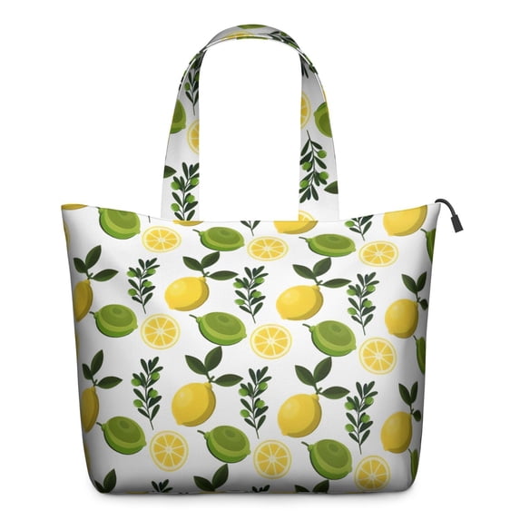 Yellow Lemon Fruits White Pattern Travel Tote Bags for Women Carry On,Large Weekender Bags for Women Travel,Multi Functional Duffle Bag for Work,Shopping,Sports