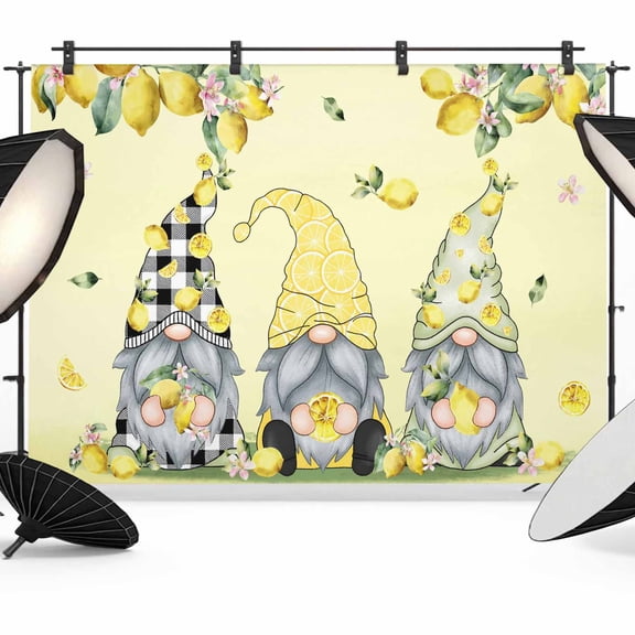 Yellow Lemon Gnomes Backdrop for Photography,Fabric Photo Background Backdrop,Vintage Fruits Leaves Country Rustic Photo Booth Background for Portrait Photoshoot Video Wedding Studio Banner 7x5ft