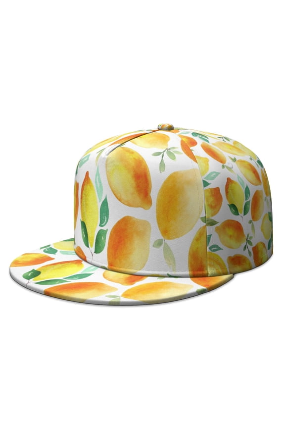 Yellow Lemon Hat - Modern Citrus Pattern Adjustable Baseball Cap, Bright Sunny Aesthetic