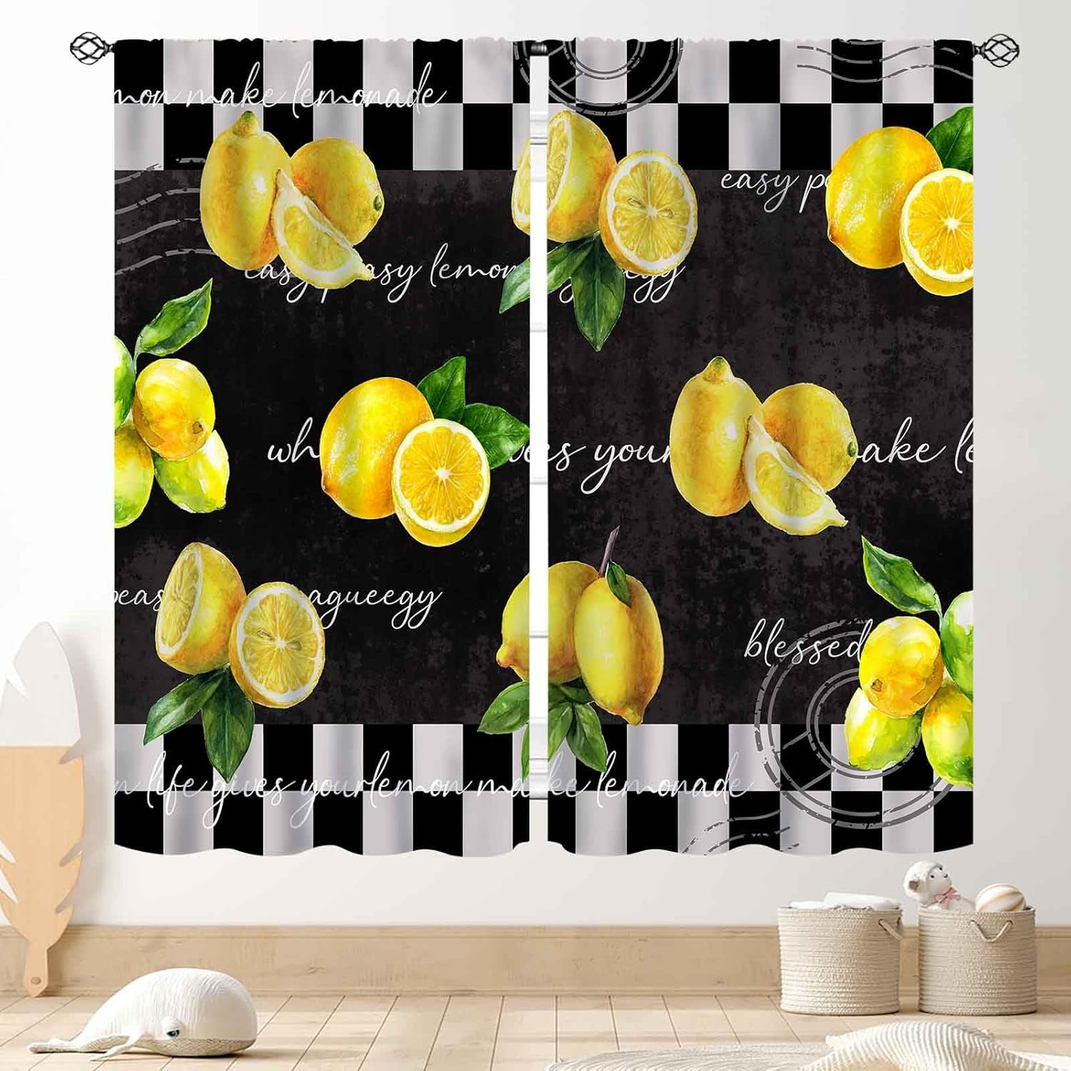 Yellow Lemon Kitchen Curtains, Vintage Retro Summer Spring Seasonal ...