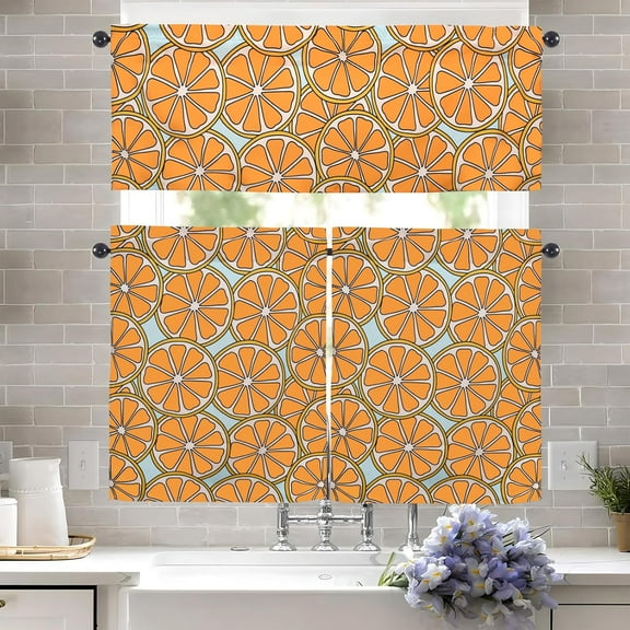 Yellow Lemon Kitchen Curtains and Valances Set - 3 Piece Kitchen Curtains 36 Inch Length Sets with Valance for Windows Rod Pocket Lemon Kitchen Decor