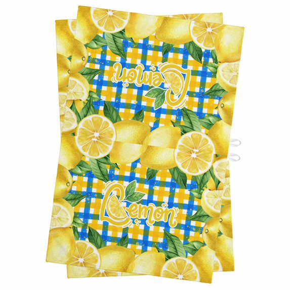 Yellow Lemon Kitchen Towels Set of 2, Water Absorbent Dish Towel, Summer Botanical Blue Yellow Buffalo Plaid Decorative Hand Towels - Quick Drying Cloth for Cooking Baking, 18x28 Inch