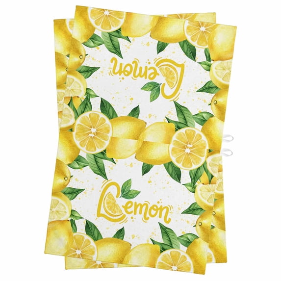 Yellow Lemon Kitchen Towels Set of 2, Water Absorbent Dish Towel, Summer Botanical Lemons Cute Decorative Hand Towels - Quick Drying Cloth for Cooking Baking, 18x28 Inch