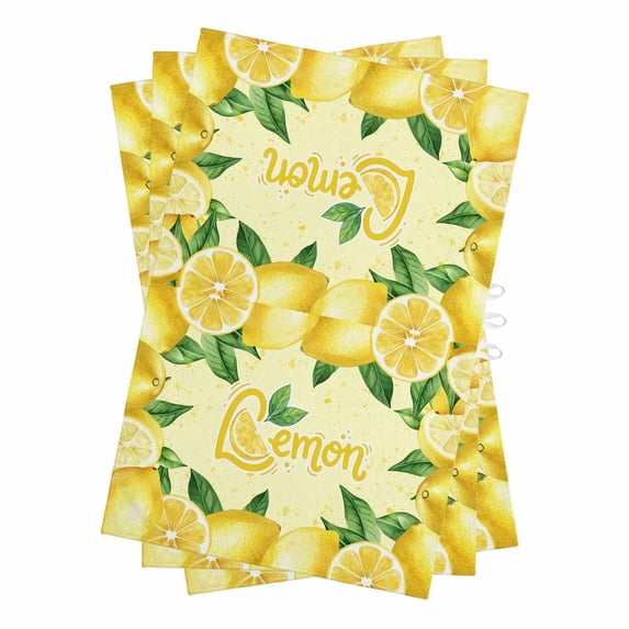 Yellow Lemon Kitchen Towels Set of 3, Water Absorbent Dish Towel, Summer Botanical Lemons Cute Yellow Decorative Hand Towels - Quick Drying Cloth for Cooking Baking, 18x28 Inch