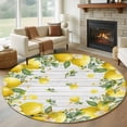 thumbnail image 1 of Yellow Lemon Leaves Round Rug 7ft Washable Circle Rugs Non Slip Summer Botanical Grey Wooden Large Area Rug Indoor Floor Carpet for Bedroom Kitchen Living Room Home Office Dining Room Nursery, 1 of 8