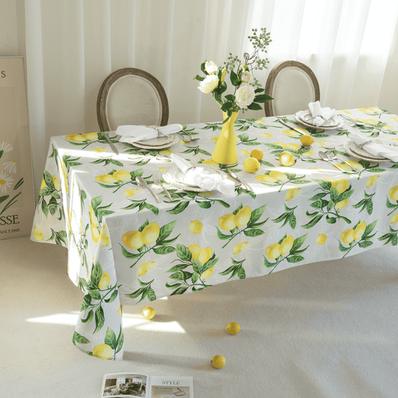 Yellow Lemon with Light Gray Background Table Cloth 60x102 Inch - Waterproof Lemonade Tablecloth - Washable Lemons Print Table Covers, Lemon Theme Birthday Party Wedding Table Décor