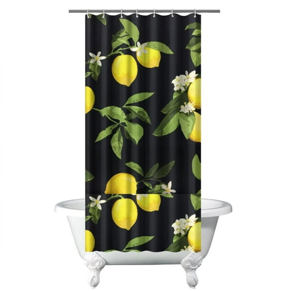 Yellow Lemon Lover Shower Curtain 36x72, Fresh Fruit Floral Print, Summer Bright Bathroom Decor, Includes Hooks