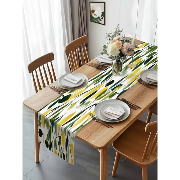 Yellow Lemon Ombre Green Leaf Table Runner 13x70in Non-Slip Cotton Linen Table Runners, Pastoral Botanical Harvest Dresser Scarves TableRunner for Dinner Kitchen Dining Wedding Party