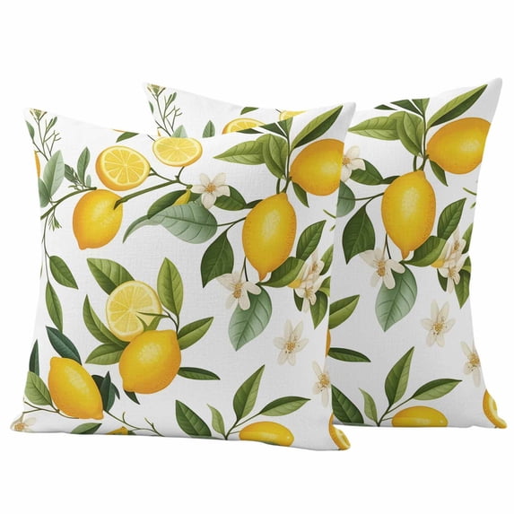 Yellow Lemon Outdoor Pillow Covers Pack of 2 Green Leaf White Flowers Farm Plant Summer Waterproof Throw Pillow Covers Decorative Cushion Cases for Patio Garden Tent Balcony Couch 26x26 inch