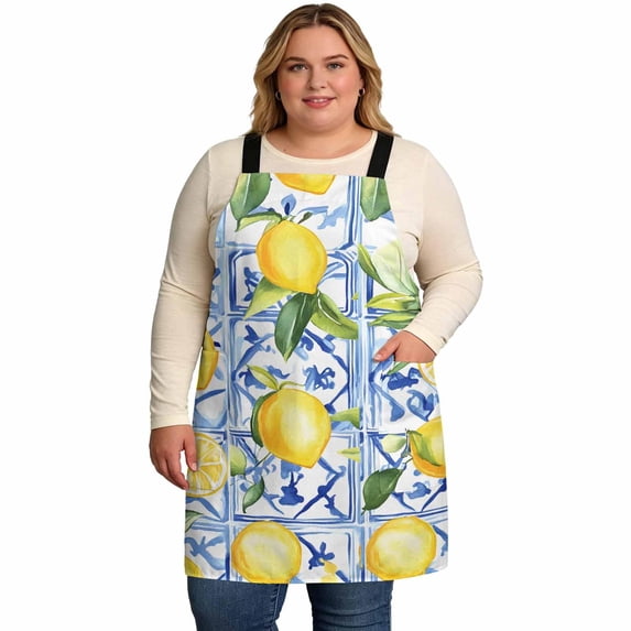 Spring Kitchen Spray Yellow Lemon Oversized Apron for Women Men, Botanical Spring Leaves ...