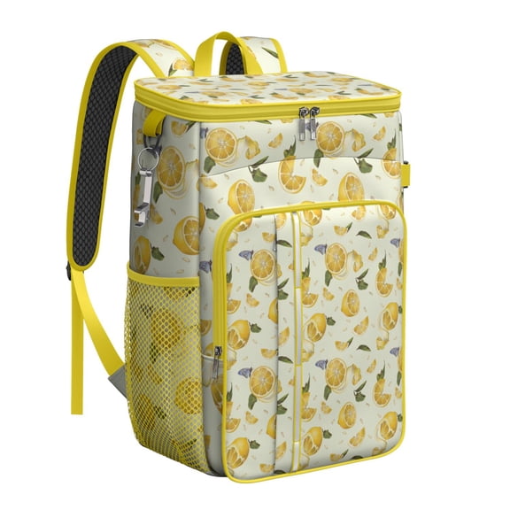 Yellow Lemon Pattern Backpack Cooler, Leakproof and Insulated Lunch Bag for Beach, Picnic, and Camping
